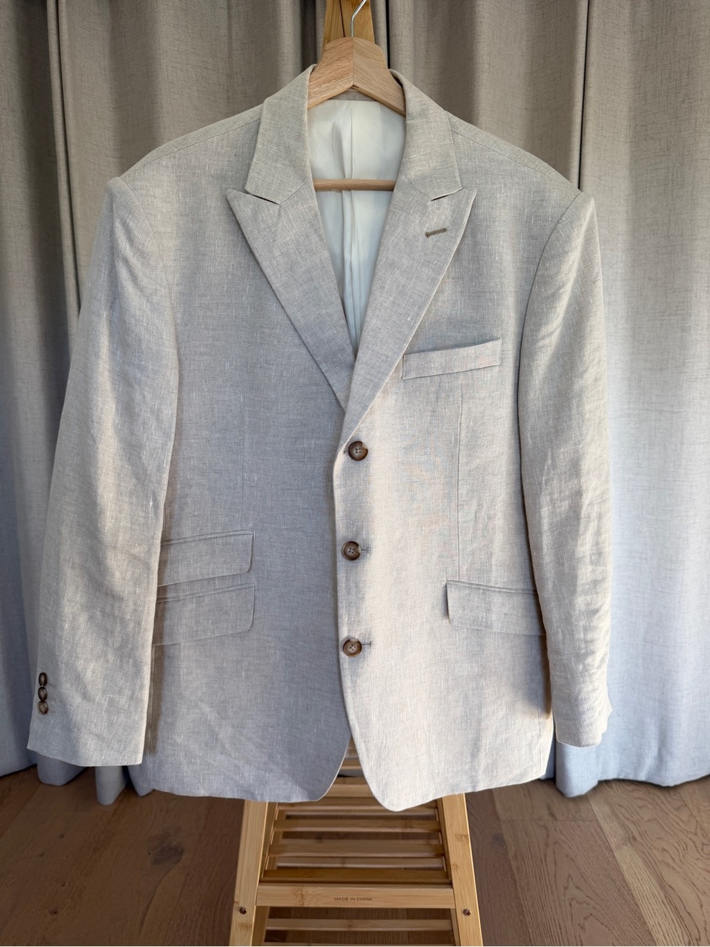 Light Beige Linen-Blend Men's Blazer - Classic Notch Lapel